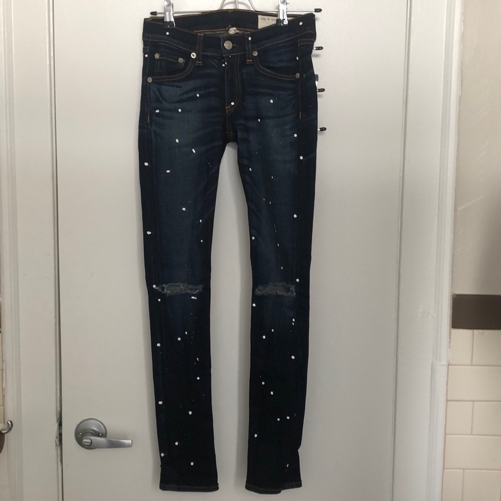 Rag & bone dark wash splattered paint jeans